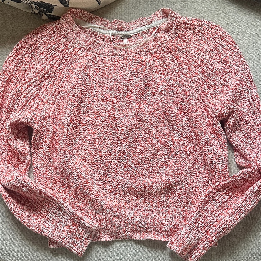 Free People Textured Orange/Pink Crew Neck Sweater